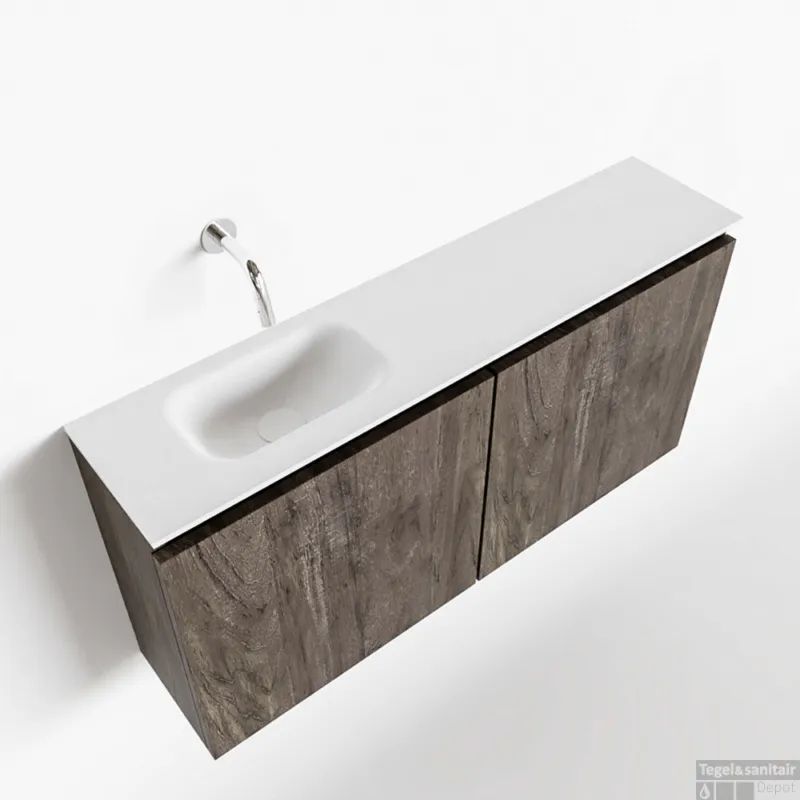 Bestseller MONDIAZ TURE 100cm toiletmeubel dark brown. EDEN wastafel talc links geen kraangat
