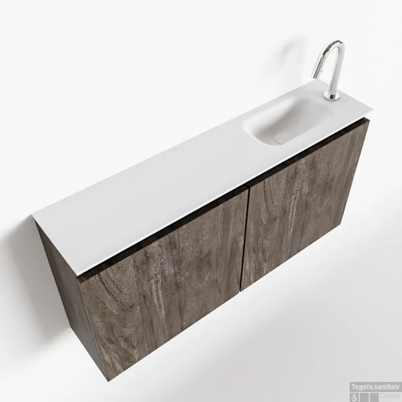 Beste Prijs MONDIAZ TURE 100cm toiletmeubel dark brown. EDEN wastafel talc rechts 1 kraangat