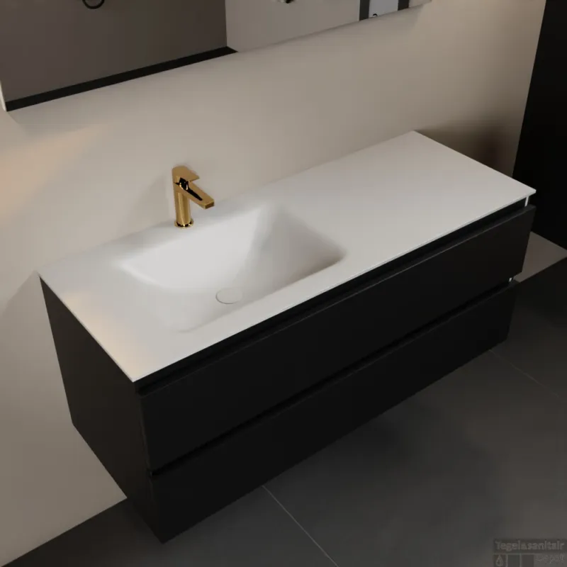 Express Levering MONDIAZ AIVY 120cm badmeubel Urban, wastafel Talc solid surface links 1 kraangat (AI-351631TALC-SI - AI-M120URLI)