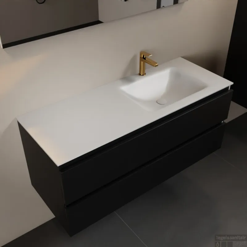 MONDIAZ AIVY 120cm badmeubel Urban, wastafel Talc solid surface rechts 1 kraangat (AI-351641TALC-SI - AI-M120URRE) Nu Kopen
