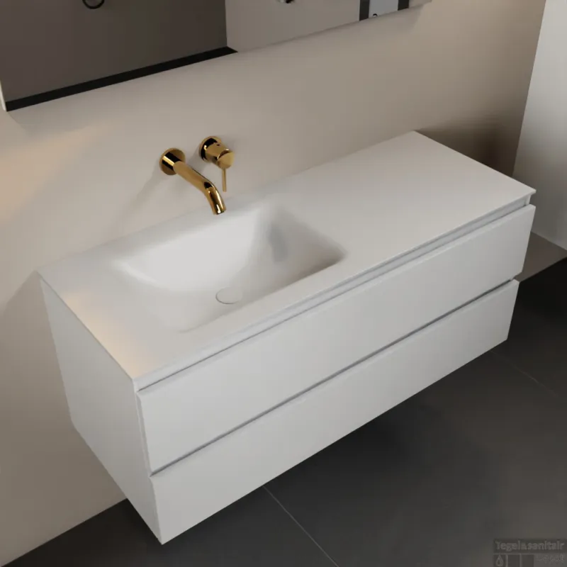 Koop Online MONDIAZ AIVY 120cm badmeubel Talc, wastafel Talc solid surface links zonder kraangat (AI-351631TALC-NO - AI-M120TALI)
