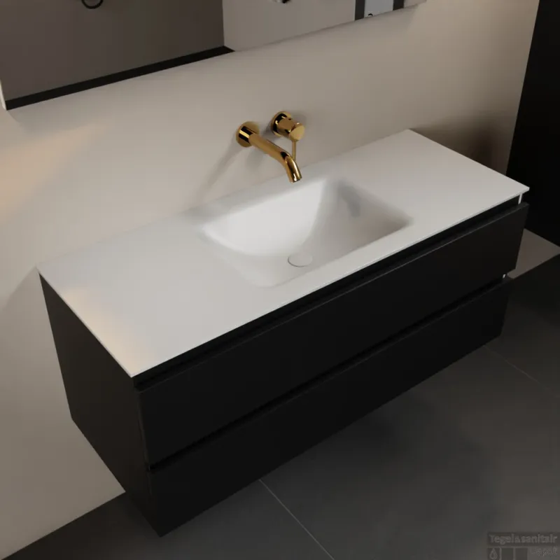 MONDIAZ AIVY 120cm badmeubel Urban, wastafel Talc solid surface midden zonder kraangat (AI-351621TALC-NO - AI-M120URMI) Gecertificeerd
