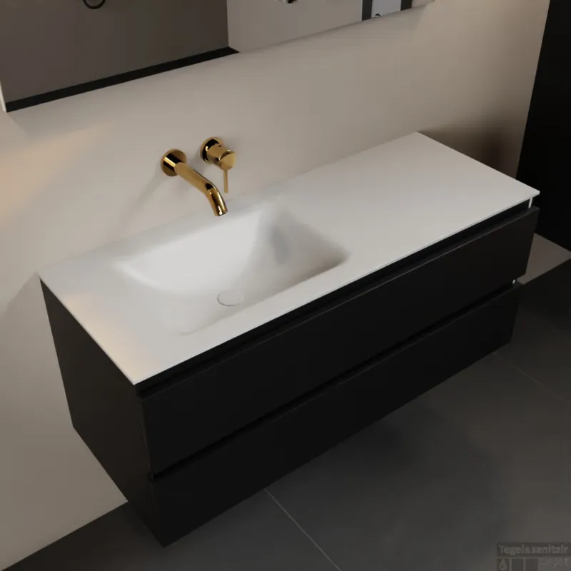 Gratis Retour MONDIAZ AIVY 120cm badmeubel Urban, wastafel Talc solid surface links zonder kraangat (AI-351631TALC-NO - AI-M120URLI)