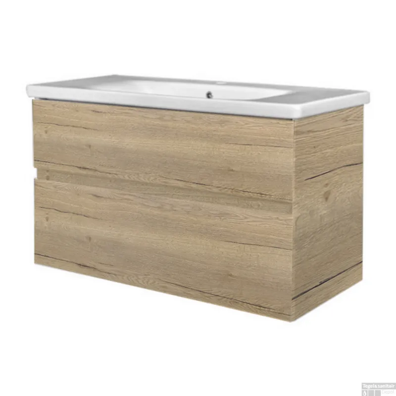 Alleen Vandaag Badkamermeubel Best Design Quick 2 Laden Greeploos 100 cm Eiken Met Wastafel