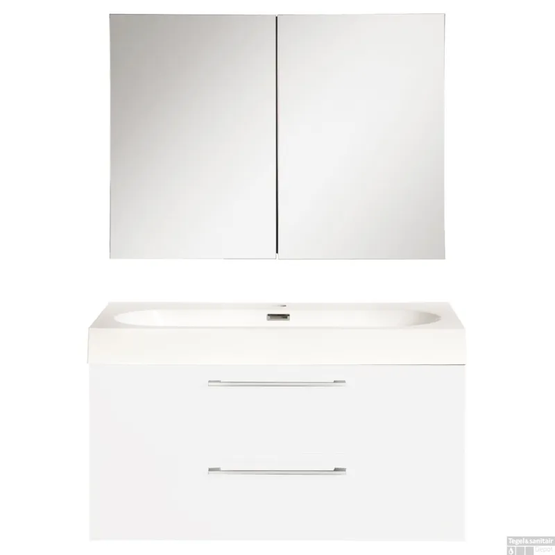Badkamermeubelset Differnz Somero Met Keramiek Wastafel 80 cm Hoogglans Wit (Inc. Spiegelkast) Weekendaanbieding
