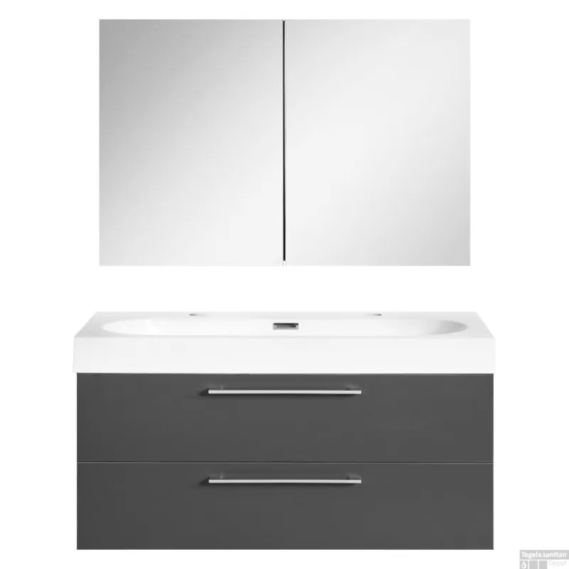 Badkamermeubelset Differnz Somero Met Keramiek Wastafel 100 cm Antraciet (Inc. Spiegelkast) Korting
