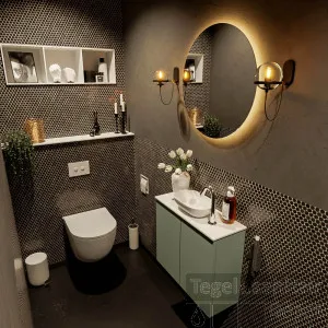 Dagaanbieding MONDIAZ FOWY toiletmeubel 60cm kleur army. Waskom positie midden kleur talc talc. Met 1 kraangat