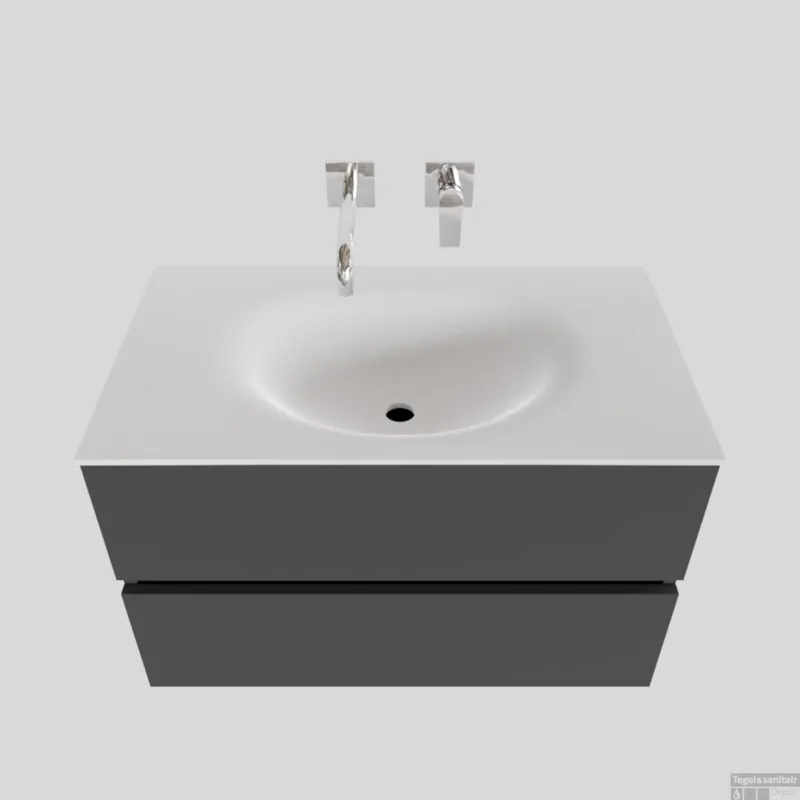 Nieuw Badkamermeubel Solid Surface BWS Stockholm 80x46 cm Mat Antraciet (zonder kraangat)