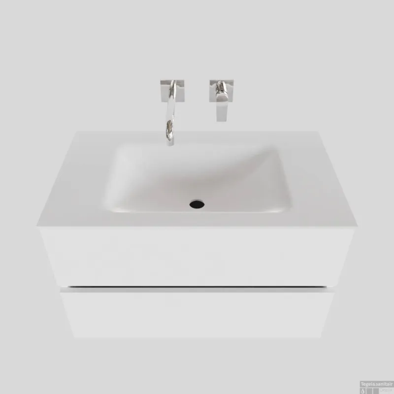 Rechtstreeks Van De Fabrikant Badkamermeubel Solid Surface BWS Oslo 80x46 cm Mat Wit (zonder kraangaten)