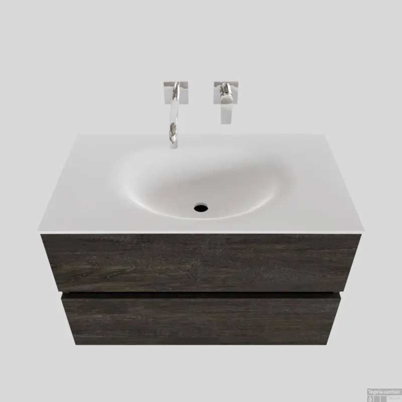 Favoriet Badkamermeubel Solid Surface BWS Stockholm 80x46 cm Wood Dark Brown (0 kraangaten)