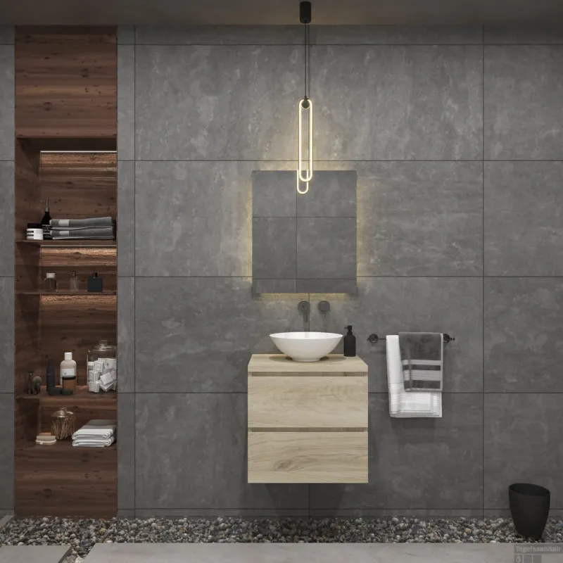 Badkamermeubelset Gliss Zeus 60 cm Licht Grijs Eiken Met Waskom Hoge Kwaliteit