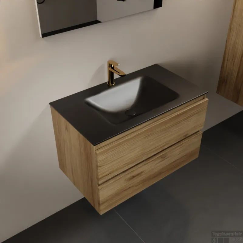 Lage Prijs MONDIAZ AIVY 80cm badmeubel Chai, wastafel Urban solid surface midden 1 kraangat (AI-351171URBAN-SI - AI-M80CHMI)