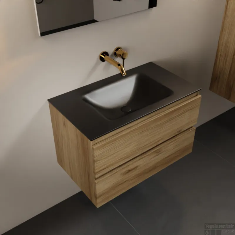 Nieuw MONDIAZ AIVY 80cm badmeubel Chai, wastafel Urban solid surface midden zonder kraangat (AI-351171URBAN-NO - AI-M80CHMI)