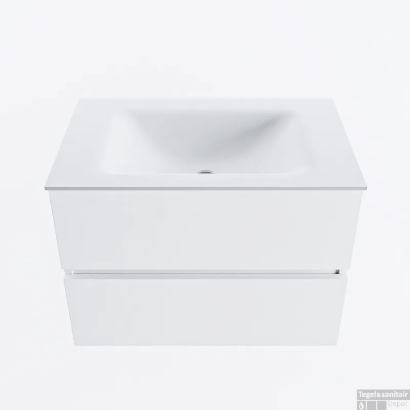 Express Levering MONDIAZ VICA 70cm badmeubel onderkast Talc 2 lades. Wastafel CLOUD midden zonder kraangat, kleur Talc.