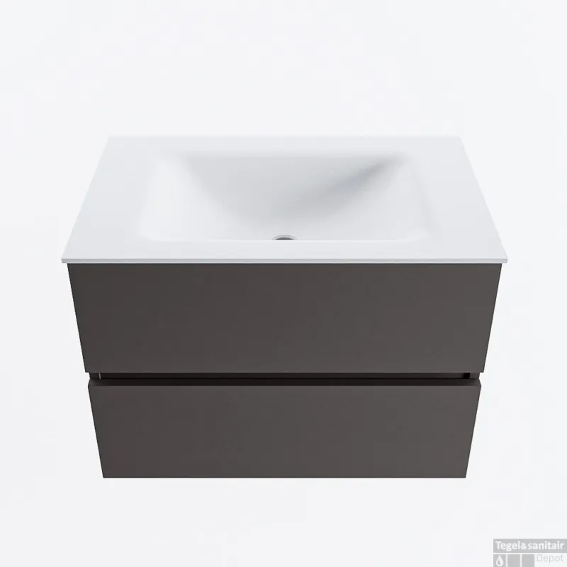 Gecertificeerd MONDIAZ VICA 70cm badmeubel onderkast Dark Grey 2 lades. Wastafel CLOUD midden 1 kraangat, kleur Talc.