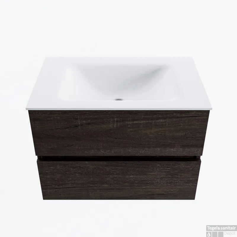 Beperkt Aanbod MONDIAZ VICA 70cm badmeubel onderkast Dark Brown 2 lades. Wastafel CLOUD midden zonder kraangat, kleur Talc.