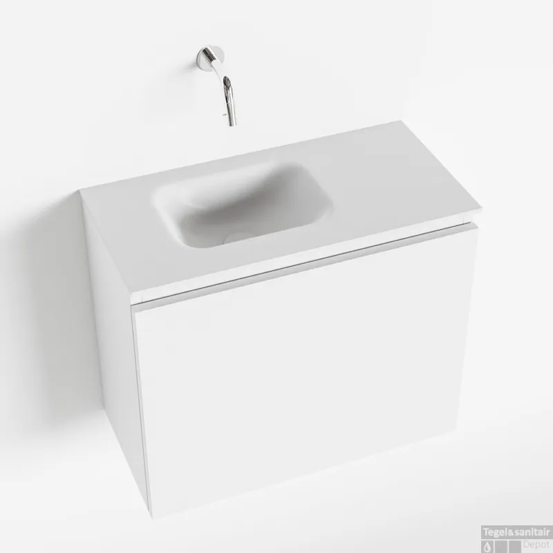 Voordeelprijs MONDIAZ OLAN 60cm toiletmeubel talc. LEX wastafel talc links geen kraangat