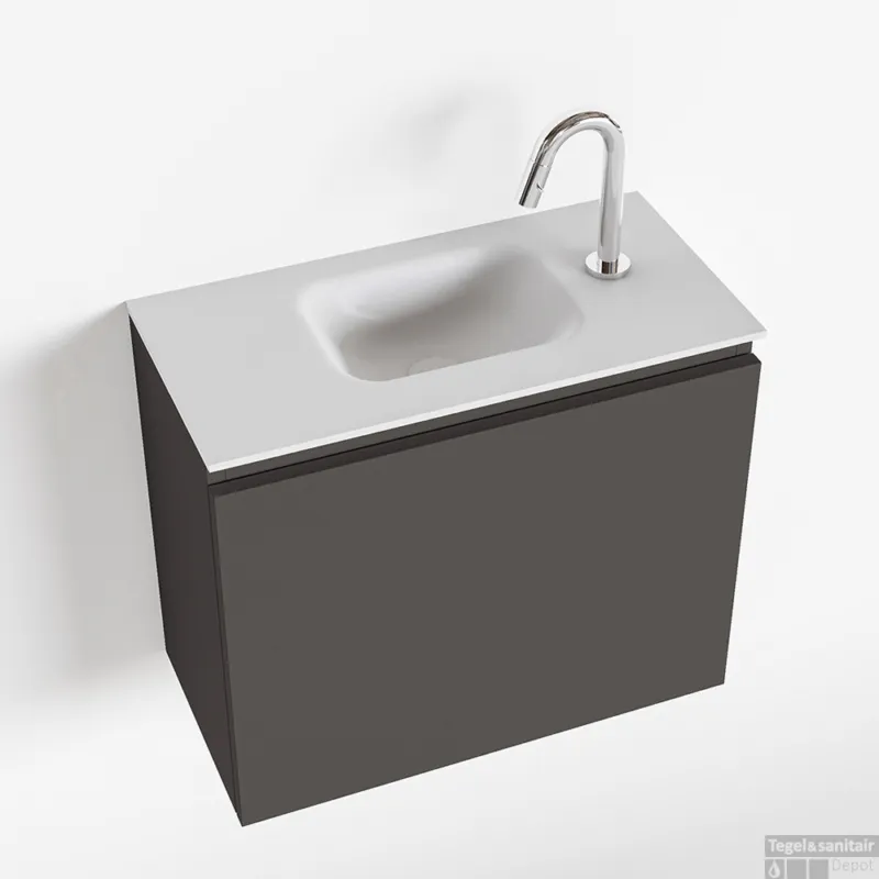 Rechtstreeks Van De Fabrikant MONDIAZ OLAN 60cm toiletmeubel dark grey. LEX wastafel talc midden 1 kraangat