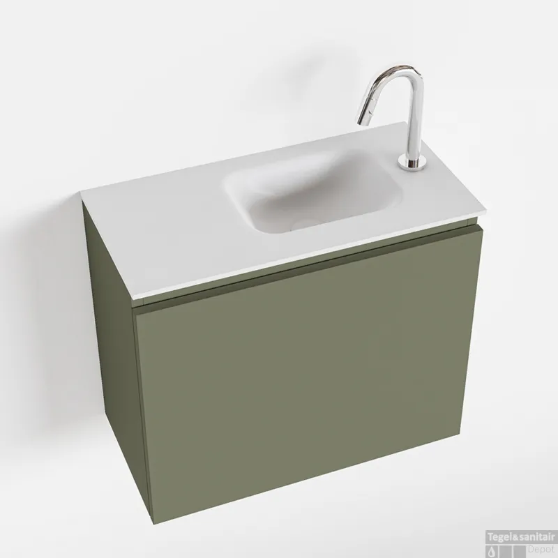 Exclusieve Aanbieding MONDIAZ OLAN 60cm toiletmeubel army. LEX wastafel talc rechts 1 kraangat
