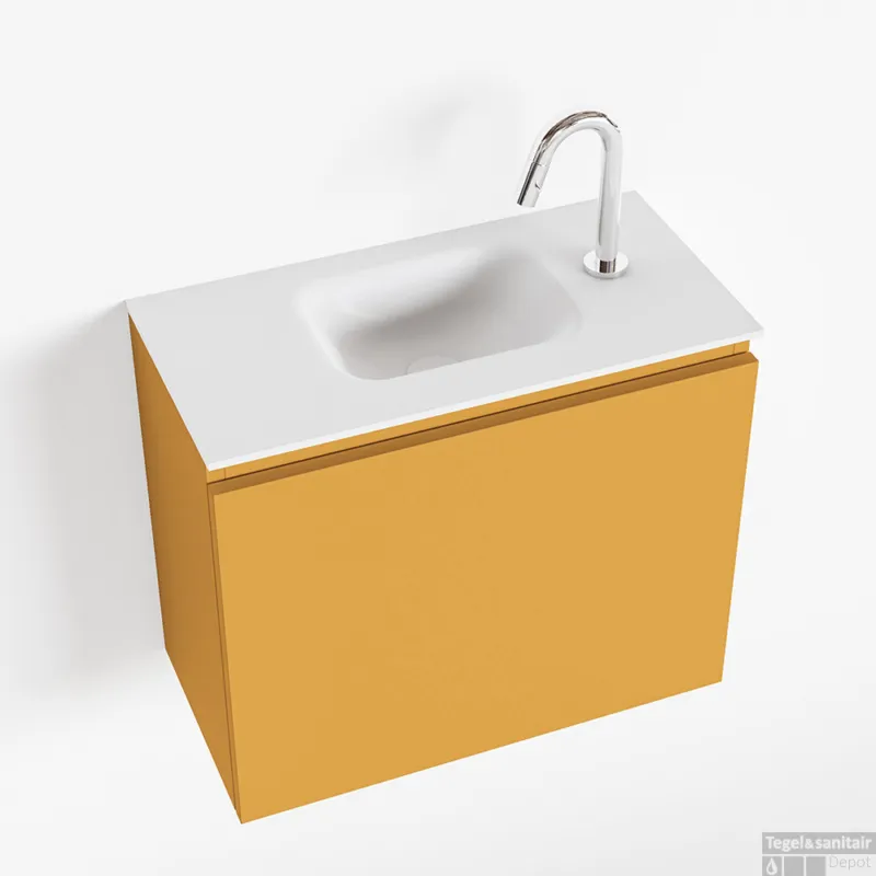 Exclusieve Aanbieding MONDIAZ OLAN 60cm toiletmeubel ocher. LEX wastafel talc midden 1 kraangat