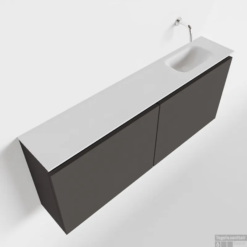 Uitverkoop MONDIAZ TURE 120cm toiletmeubel dark grey. EDEN wastafel talc rechts geen kraangat