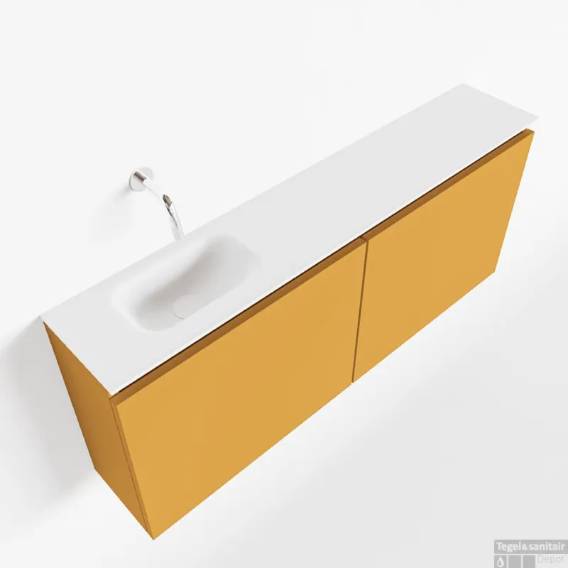 Bestseller MONDIAZ TURE 120cm toiletmeubel ocher. EDEN wastafel talc links geen kraangat