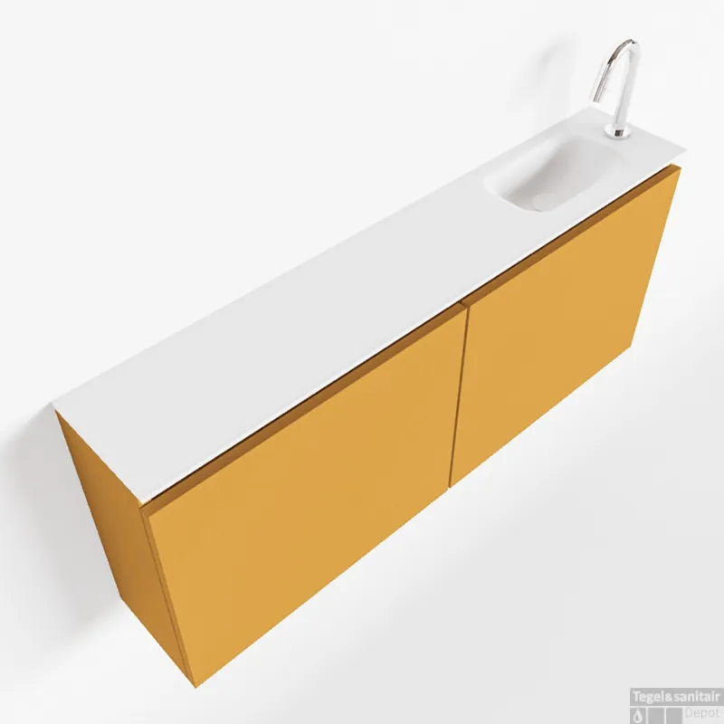Betaalbaar MONDIAZ TURE 120cm toiletmeubel ocher. EDEN wastafel talc rechts 1 kraangat