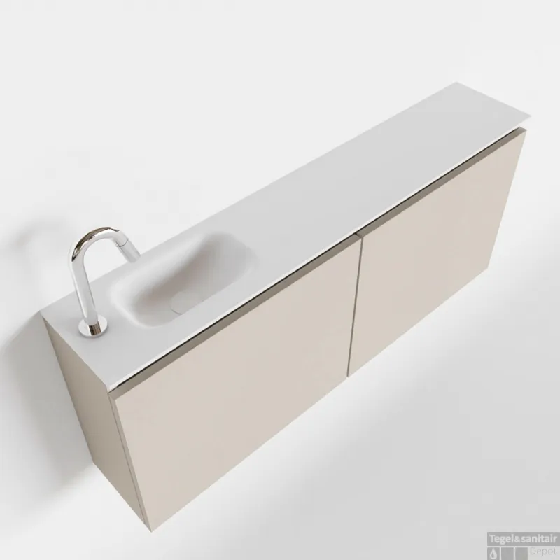 Fabrieksprijs MONDIAZ TURE 120cm toiletmeubel linen. EDEN wastafel talc links 1 kraangat