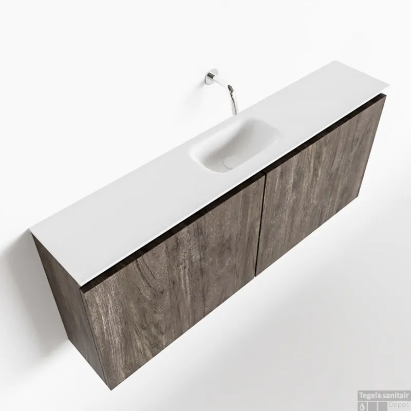 Nu Kopen MONDIAZ TURE 120cm toiletmeubel dark brown. EDEN wastafel talc midden geen kraangat