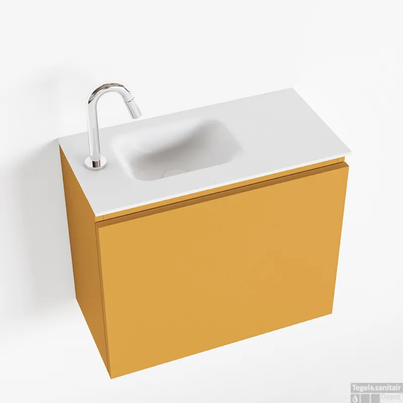 Shop Nu MONDIAZ OLAN 60cm toiletmeubel ocher. LEX wastafel talc links 1 kraangat