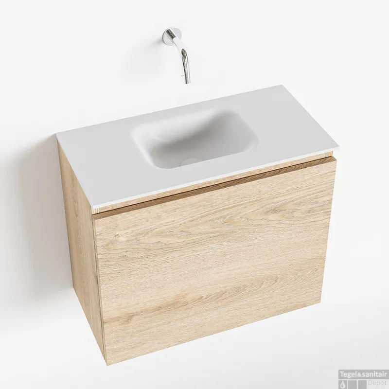 Hoge Kwaliteit MONDIAZ OLAN 60cm toiletmeubel washed_oak. LEX wastafel talc midden geen kraangat