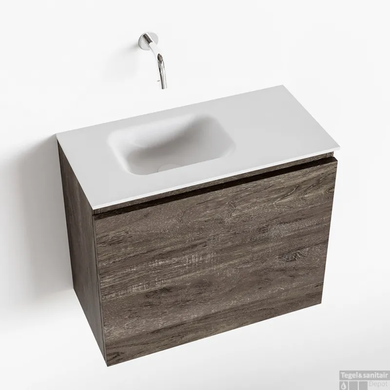 Beperkte Voorraad MONDIAZ OLAN 60cm toiletmeubel dark brown. LEX wastafel talc links geen kraangat