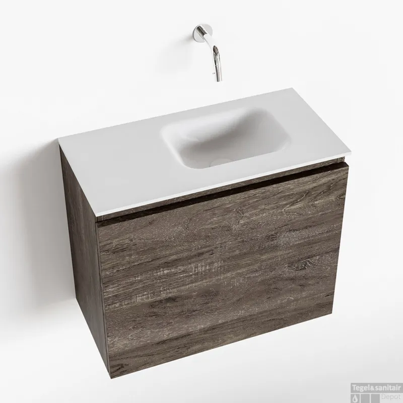 Uitverkoop MONDIAZ OLAN 60cm toiletmeubel dark brown. LEX wastafel talc rechts geen kraangat