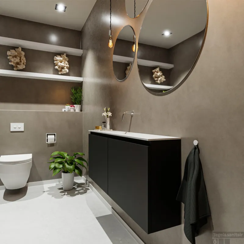 Direct Beschikbaar MONDIAZ TURE 120cm toiletmeubel urban. EDEN wastafel talc midden geen kraangat