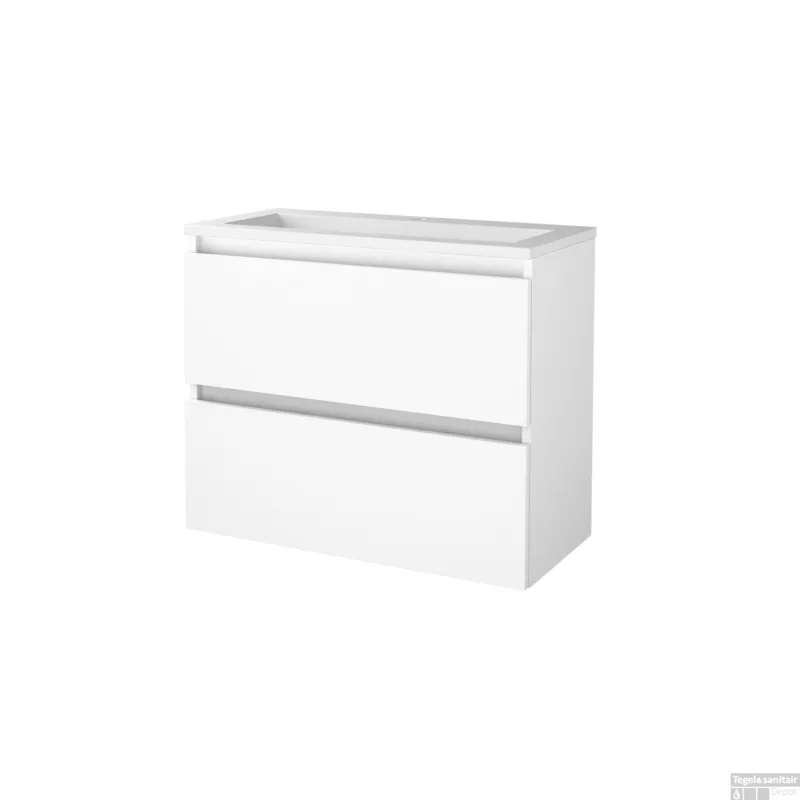 Must-Have Badmeubelset BWS Salt 80x39cm Greeploos 2 Lades Met Wastafel Acryl 1 Kraangat Ice White