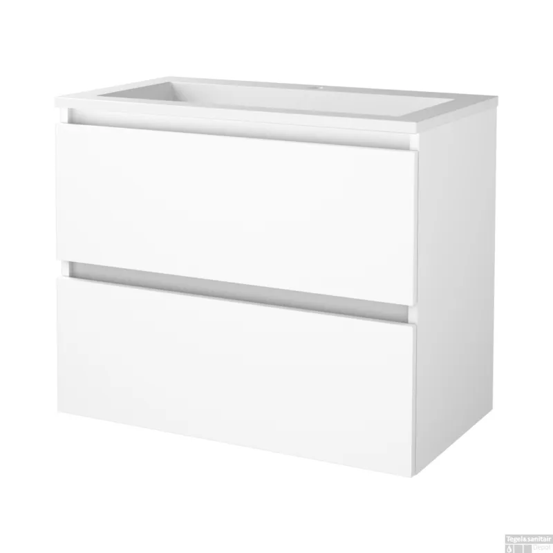 Beperkt Aanbod Badmeubelset BWS Salt 80x46cm Greeploos 2 Lades Met Wastafel Acryl 1 Kraangat Ice White