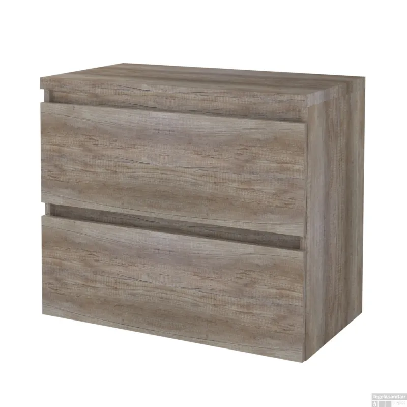 Badmeubelset BWS Salt 80x46cm Greeploos 2 Lades Met Afdekplaat Scotch Oak Uitverkoop