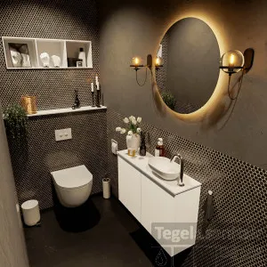 Op = Op MONDIAZ FOWY toiletmeubel 80cm kleur talc. Waskom positie rechts kleur talc talc. Met 1 kraangat