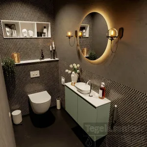 Betaalbaar MONDIAZ FOWY toiletmeubel 80cm kleur army. Waskom positie midden kleur talc talc. Met 1 kraangat