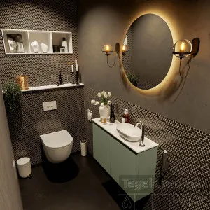 Express Levering MONDIAZ FOWY toiletmeubel 80cm kleur army. Waskom positie rechts kleur talc talc. Met 1 kraangat