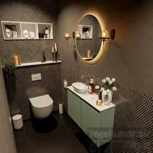 Bestseller MONDIAZ FOWY toiletmeubel 80cm kleur army. Waskom positie links kleur talc talc. Zonder kraangat