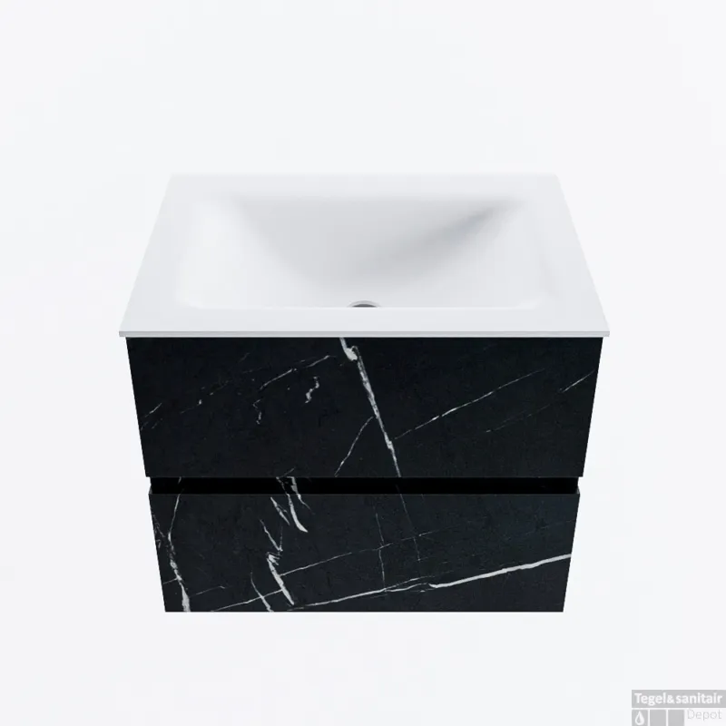 Nieuw MONDIAZ VICA 60cm badmeubel onderkast Marquina 2 lades. Wastafel CLOUD midden zonder kraangat, kleur Talc.