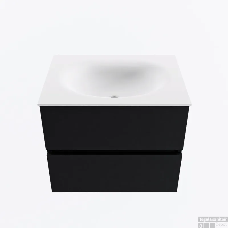 Gratis Retour MONDIAZ VICA 60cm badmeubel onderkast Urban 2 lades. Wastafel MOON midden 1 kraangat, kleur Talc.