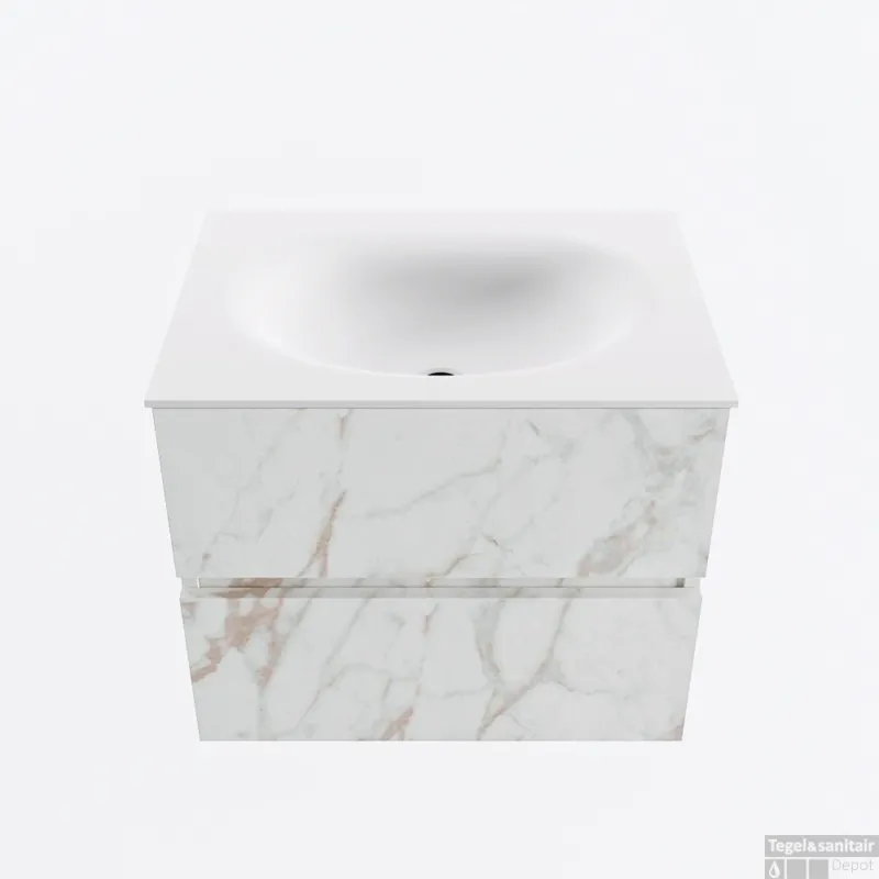 Alleen Vandaag MONDIAZ VICA 60cm badmeubel onderkast Carrara 2 lades. Wastafel MOON midden zonder kraangat, kleur Talc.