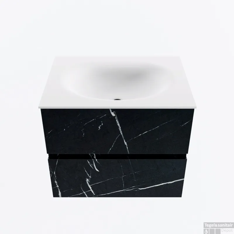 Weekendaanbieding MONDIAZ VICA 60cm badmeubel onderkast Marquina 2 lades. Wastafel MOON midden 1 kraangat, kleur Talc.