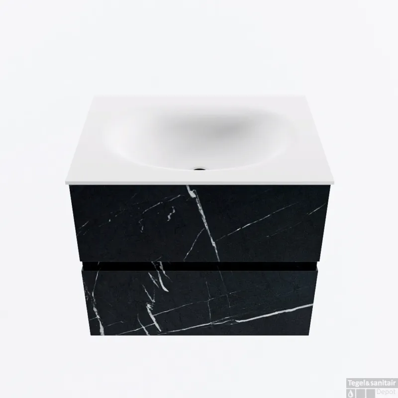 Voordeelprijs MONDIAZ VICA 60cm badmeubel onderkast Marquina 2 lades. Wastafel MOON midden zonder kraangat, kleur Talc.