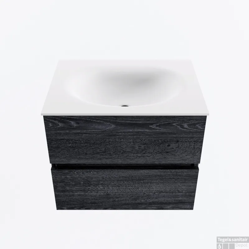 Bestseller MONDIAZ VICA 60cm badmeubel onderkast Antracite 2 lades. Wastafel MOON midden zonder kraangat, kleur Talc.