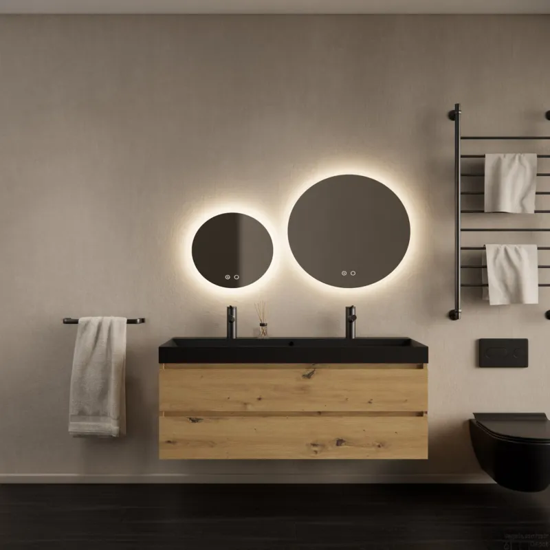 Badkamermeubelset Gliss Design Milan Met Lako Mat Zwarte Wastafel 120 cm Artisan Oak Aanbieding