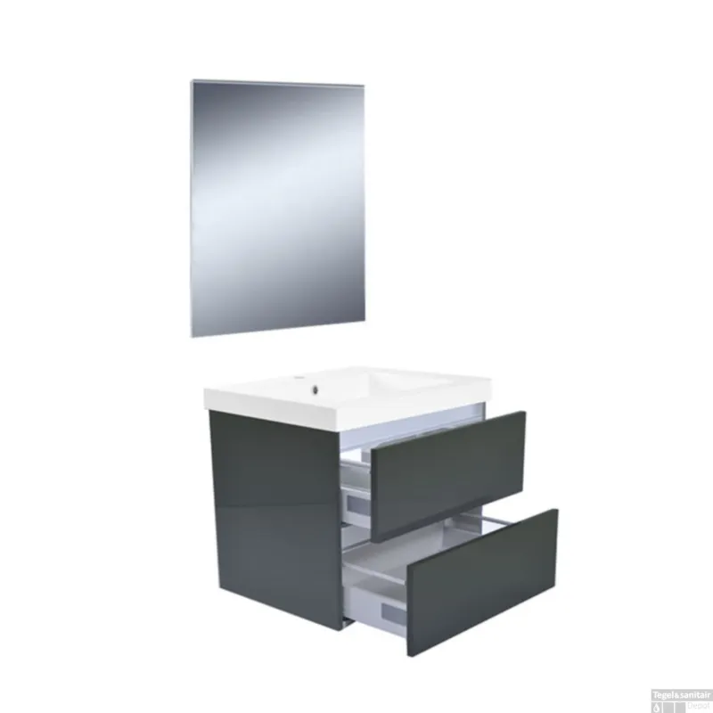 Snelle Levering Badkamermeubelset Wiesbaden Vision 60x46 Hoogglans Grijs (2 laden)