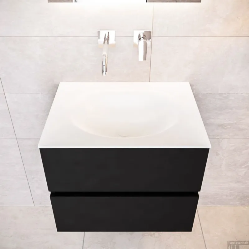 Badkamermeubel Solid Surface BWS Stockholm 60x45 cm Mat Zwart Urban (0 kraangaten) Op = Op